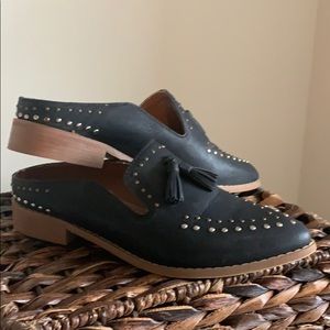 Studded tassel loafer slides